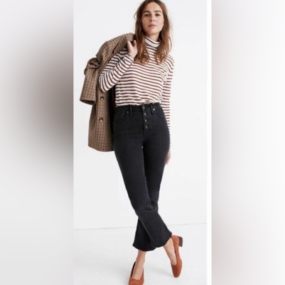 Madewell Cali Demi-Boot High-Rise Button-Fly Cropped Jeans Black 31